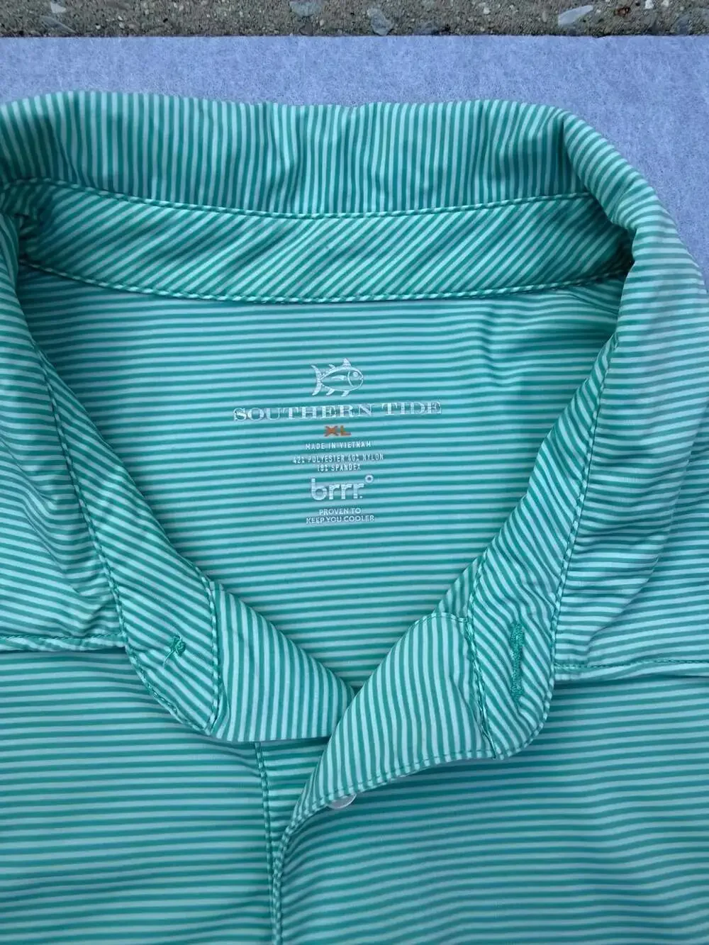 Southern Tide Polo Shirt Size XL Light Green Striped Short Sleeve